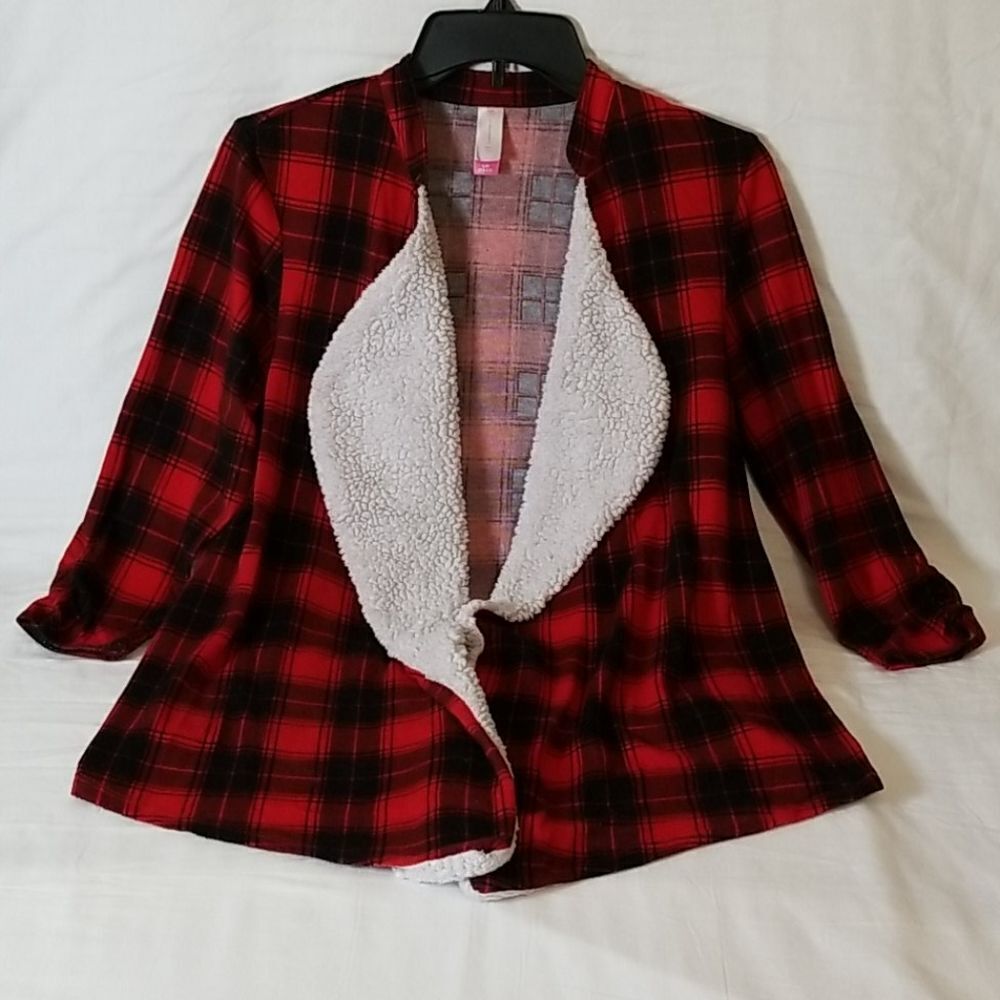 No Boundaries Red & Black Plaid Lightweight Jacket Size L‎